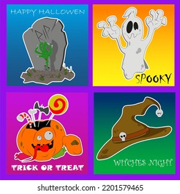 collection of halloween cards with text in color background