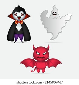 Collection of halloween cartoon costume. Set of cute monster vector