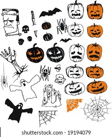 Collection Halloween characters, scary pumpkin and spider