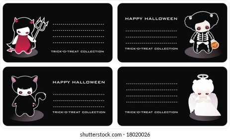 Collection of Halloween childish horizontal business cards templates