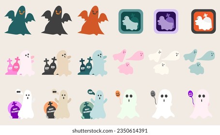 Collection Halloween cute little ghost and bat.set of ghost halloween.