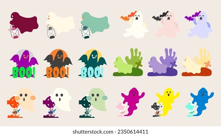 Collection Halloween cute little ghost and bat.set of ghost halloween.