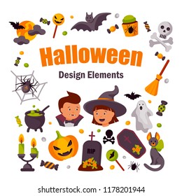 Collection of Halloween design elements. Vector illustration.