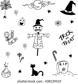 Collection halloween doodle vector art with hand draw