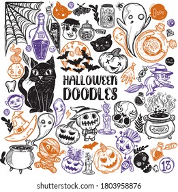 Collection of Halloween doodles and icons