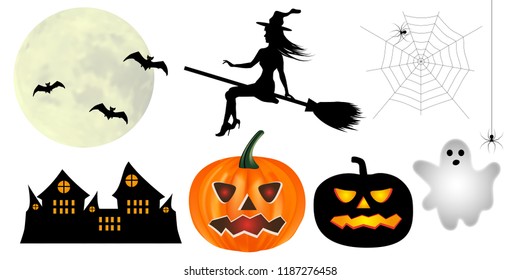 Collection Halloween element design isolated on white background. Vector illustration.