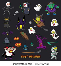 Collection of Halloween element on a dark background, perfect for party invitation