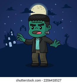Collection of halloween elements, characters, and background illustration