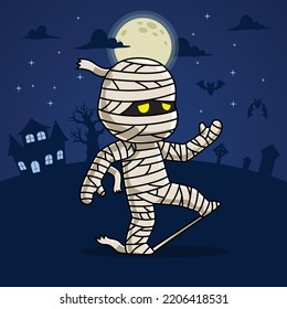 Collection of halloween elements, characters, and background illustration