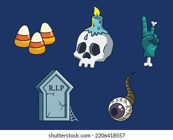 Collection of halloween elements, characters, and background illustration