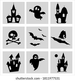 Collection of Halloween elements.  Flat design icons set. Black stickers