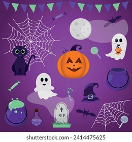 Collection of Halloween elements on a dark background