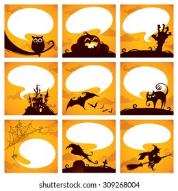 Colección de elementos de halloween con burbujas de voz