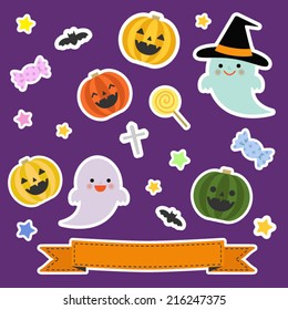 Collection of halloween elements in sticker style / Vector EPS 10 illustration 