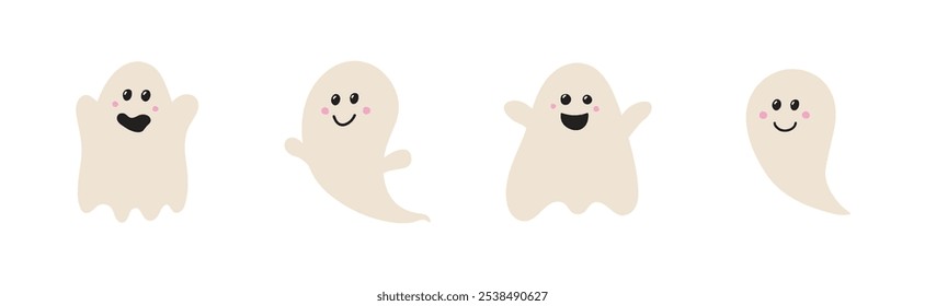 Collection of Halloween ghost icons. Vector illustration