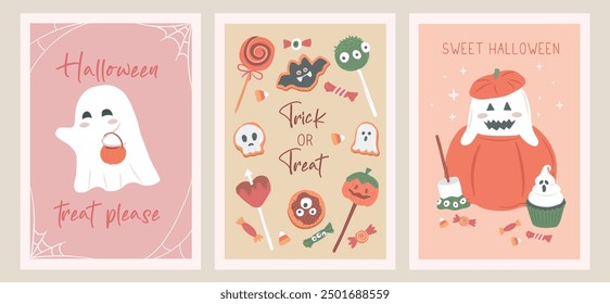 Collection of Halloween ghost sweet treats vector illustration poster