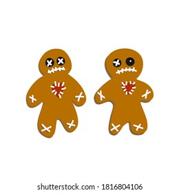 Collection of Halloween gingerbread men. Cookie set. Popular on selected desserts, sweets for children. Gingerbread. Hand drawn food for the holiday.