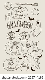 collection of Halloween hand drawn set, vector illustration