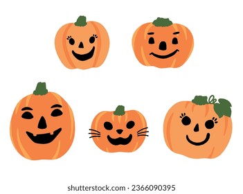Collection of halloween happy, cute and fun jack o' lantern family vector illustrations