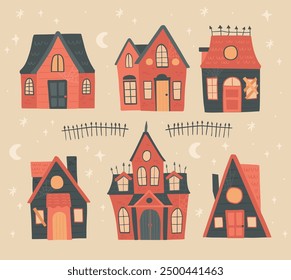 Collection of Halloween haunted house vector illustration