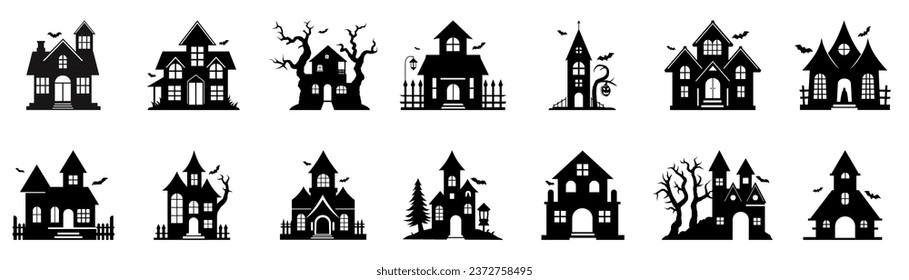 
Collection of Halloween House Vector Silhouette Icons - perfect for next Halloween