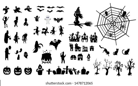 Collection of halloween, icons, black, Vector