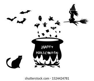 Collection of halloween, icons, black, Vector