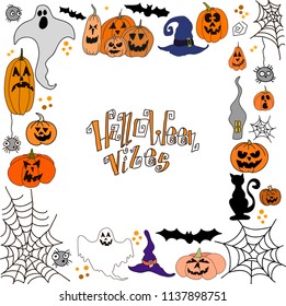 Collection of halloween icons. Card template. Vector EPS 10.