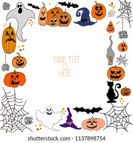 Collection of halloween icons. Card template. Vector EPS 10.