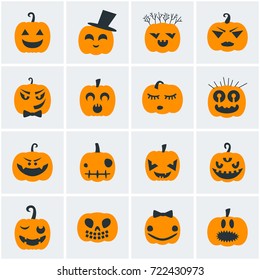 Collection of Halloween icons. Pumpkins. Vector illustration