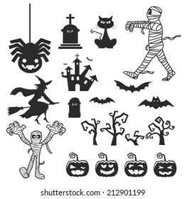 Collection of  Halloween icons. Vector illustration.
