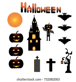 Collection of  halloween icons. Vector illustration.