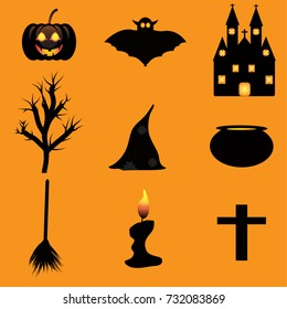Collection of  halloween icons. Vector illustration.