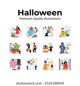 Collection of halloween illustrations in modern design style