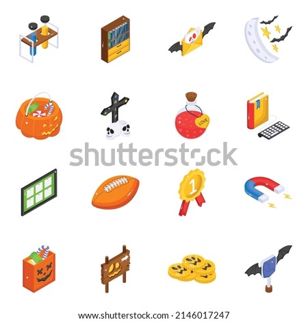 Collection of Halloween Isometric Icons 

