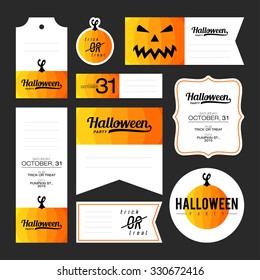 Collection of halloween journaling cards, notes, stickers, labels, tags with cute ornament illustrations. Template for scrapbooking, wrapping, notebooks, notebook, diary, decals, school accessories