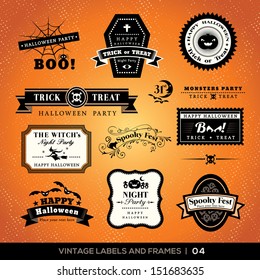 Collection of Halloween Labels and frames with retro vintage styled design