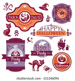 Collection of Halloween labels and signs vector illustration