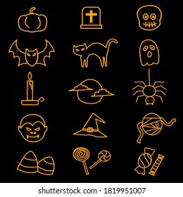 Collection of Halloween line hand drawn icons.