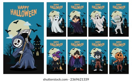 Collection of halloween party card set template