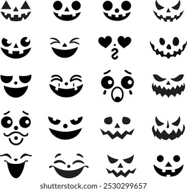 A collection of halloween pumpkin faces for artwork compositions