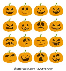 Collection Halloween Pumpkin Faces Isolated On Stock Vector (Royalty ...