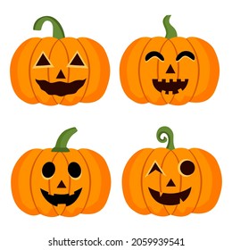 Collection of Halloween pumpkin in flat design on white background. Happy Halloween set.
