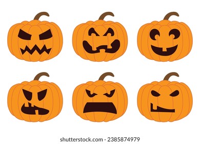 Collection of Halloween pumpkin in flat design on white background. Happy Halloween set.