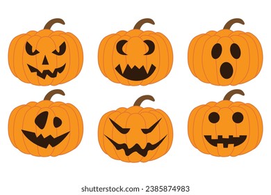 Collection of Halloween pumpkin in flat design on white background. Happy Halloween set.