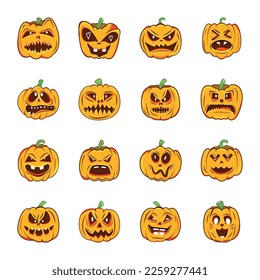 Collection of Halloween Pumpkin Flat Vectors 

