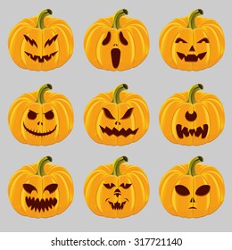 Collection of Halloween pumpkins. Vector illustration