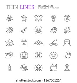 Collection of halloween related line icons. Editable stroke