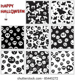 Collection of halloween seamless patterns. Vector illustration.