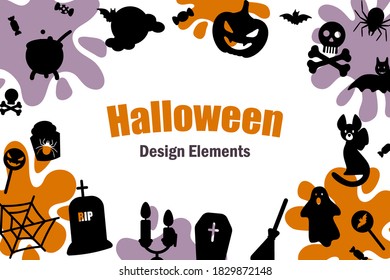 Collection of Halloween silhouette design elements. Vector illustration. Design for banners, invitations, greeting cards
